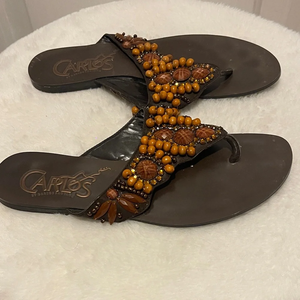 Carlos Brown Beaded Sandals - Picture 3 of 3